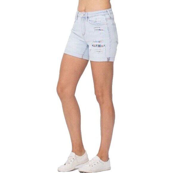 Judy Blue High-Rise Cuffed Printed Aztec Lining Cotton Summer Travel Sz L - Picture 2 of 12